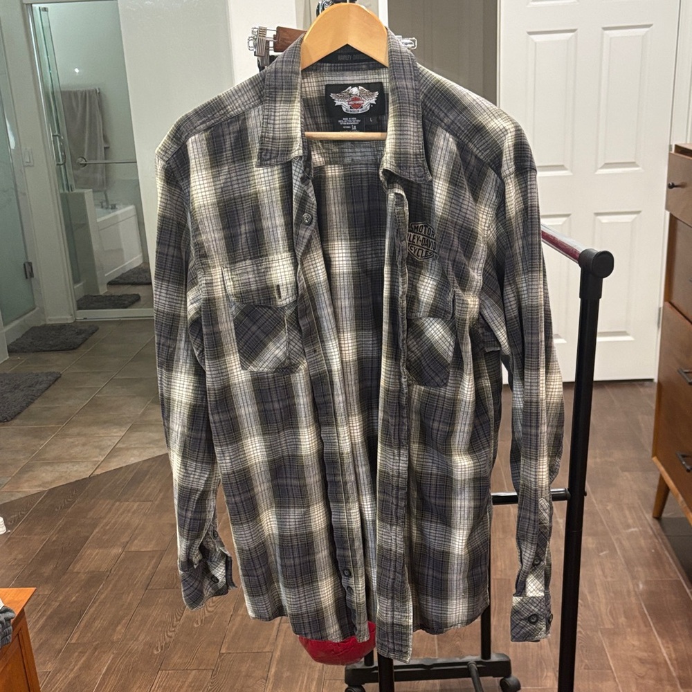 NWOT Harley Davidson Button Down Plaid Size L